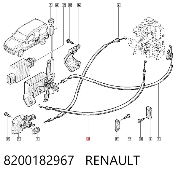 Cable de apertura de cerradura de puerta corrediza 8200182967 Renault (RVI)