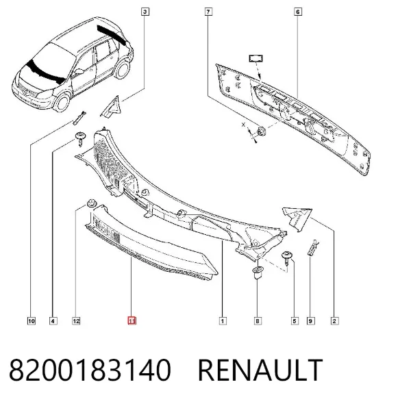 Rejilla izquierda de limpiaparabrisas 8200183140 Renault (RVI)