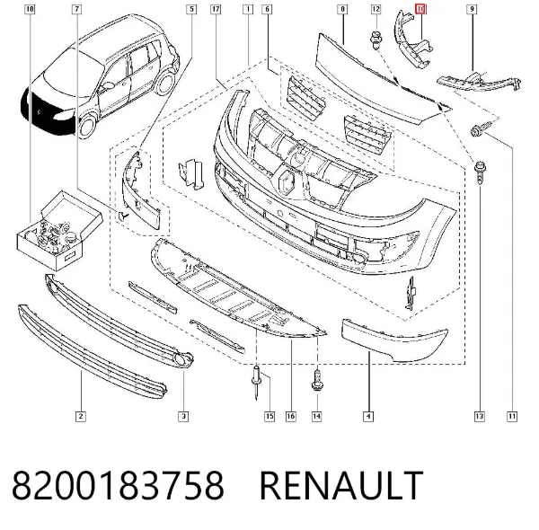 Soporte de parachoques delantero derecho 8200183758 Renault (RVI)