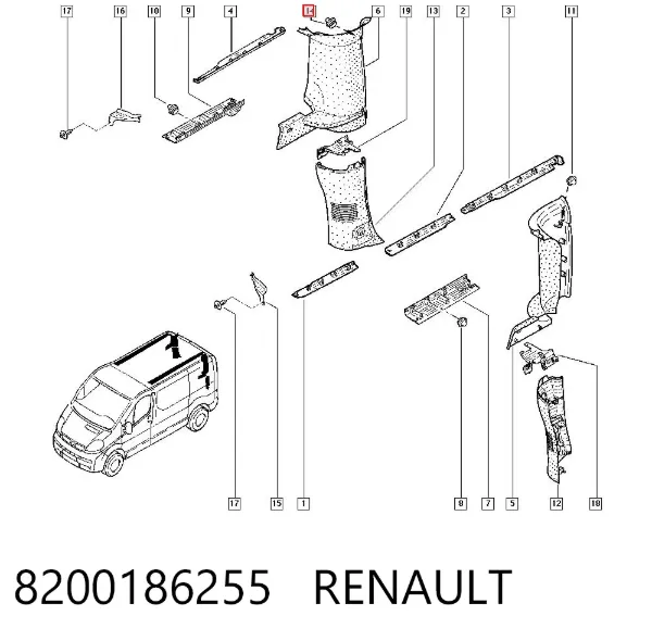Clip de fijación de revestimiento de puerta 8200186255 Renault (RVI)