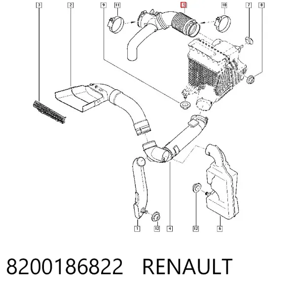 Conducto de aire, salida del filtro de aire 8200186822 Renault (RVI)