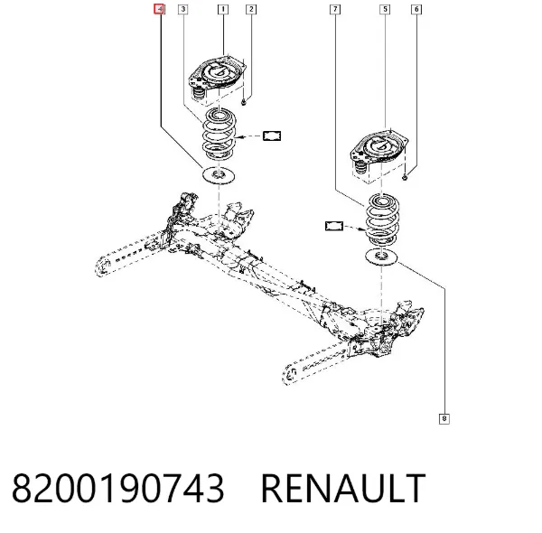Aislador de resorte trasero inferior de goma 8200190743 Renault (RVI)