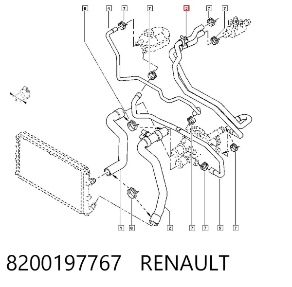 Manguera doble del radiador de la calefacción 8200197767 Renault (RVI)
