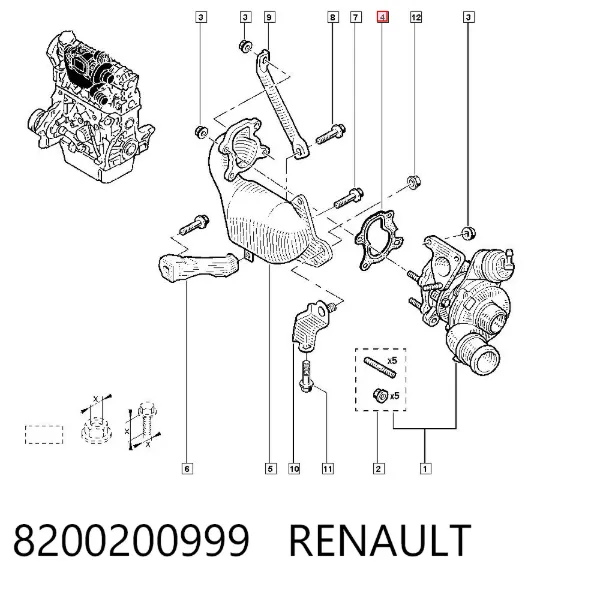 Junta de admisión de turbina de gases de escape 8200200999 Renault (RVI)