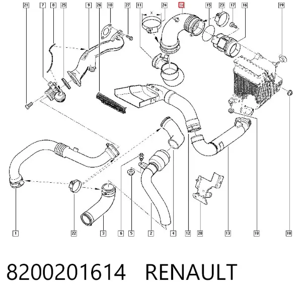 Manguito de aire del medidor de masa de aire 8200201614 Renault (RVI)