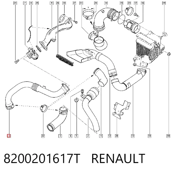 Tubo intercooler 8200201617T Renault (RVI)