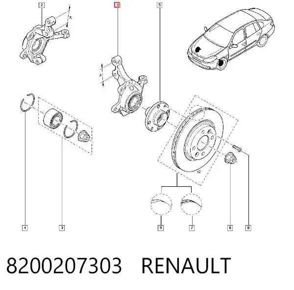 Mangueta delantera izquierda 8200207303 Renault (RVI)