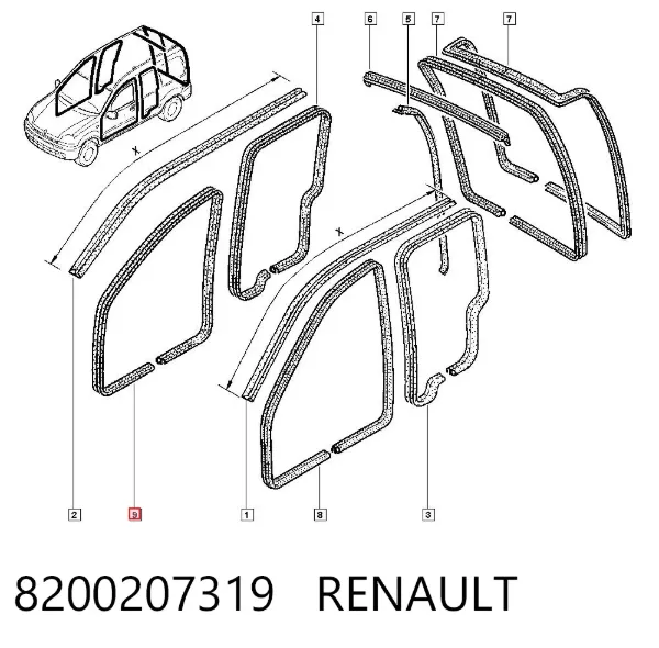 Junta de puerta delantera (en la carrocería) 8200207319 Renault (RVI)