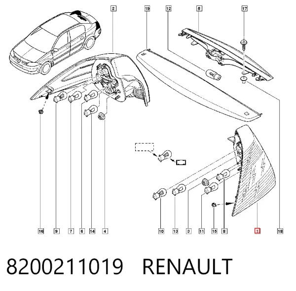 Piloto trasero derecho 8200211019 Renault (RVI)