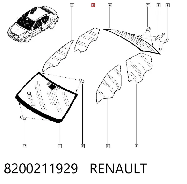 Cristal de puerta trasera derecha 8200211929 Renault (RVI)