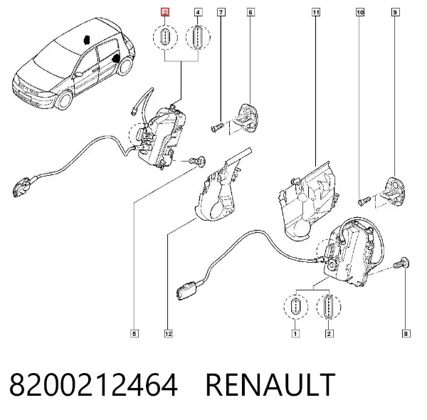 Cerradura de la puerta trasera derecha 8200212464 Renault (RVI)