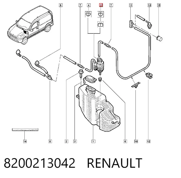 Bomba de agua limpiaparabrisas, delantera 8200213042 Renault (RVI)