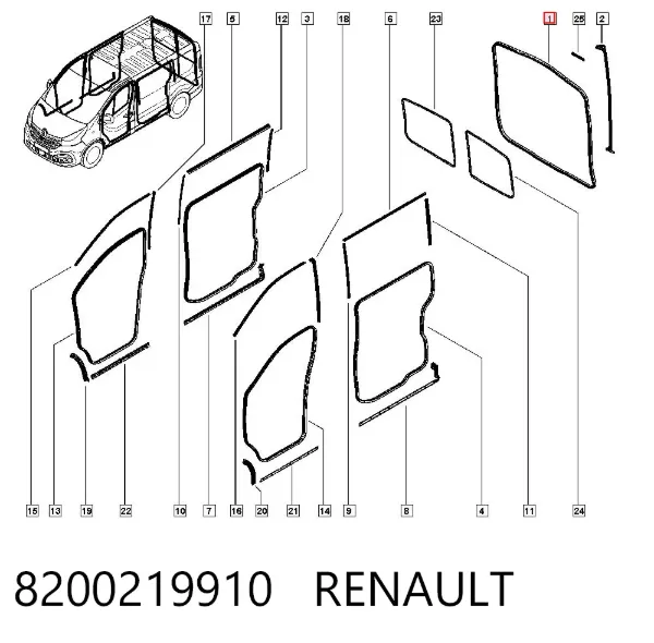 Junta de puerta trasera (en carrocería) 8200219910 Renault (RVI)