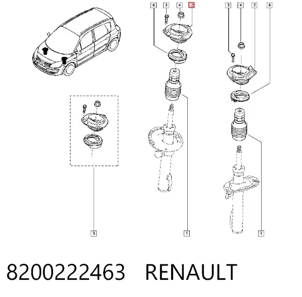 Soporte del amortiguador delantero 8200222463 Renault (RVI)