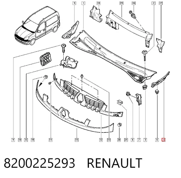 Rejilla derecha de limpiaparabrisas 8200225293 Renault (RVI)