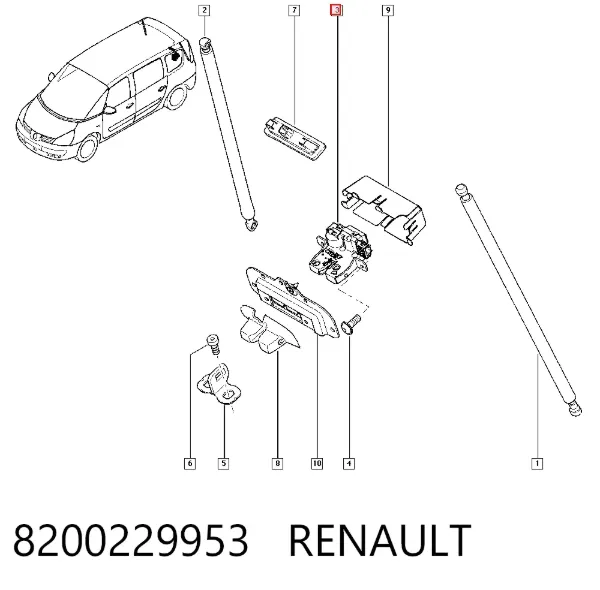 Cerradura de maletero 8200229953 Renault (RVI)