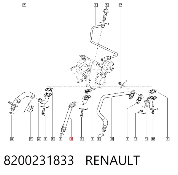 Tubo de drenaje de aceite de turbocompresor 8200231833 Renault (RVI)