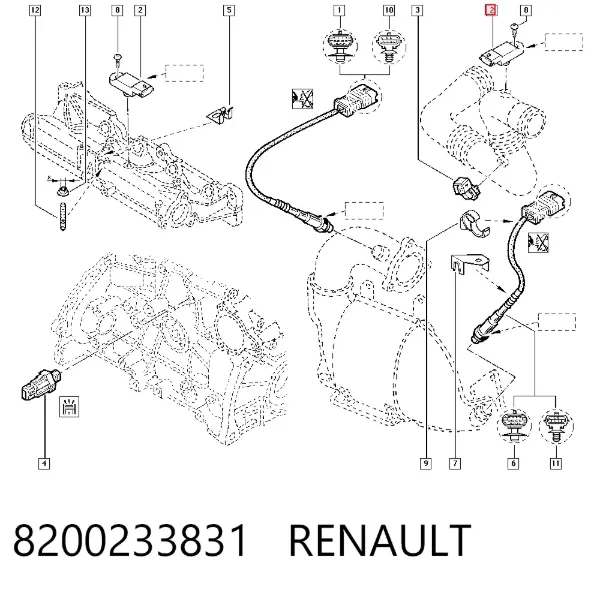 Sensor de presión del colector de admisión 8200233831 Renault (RVI)
