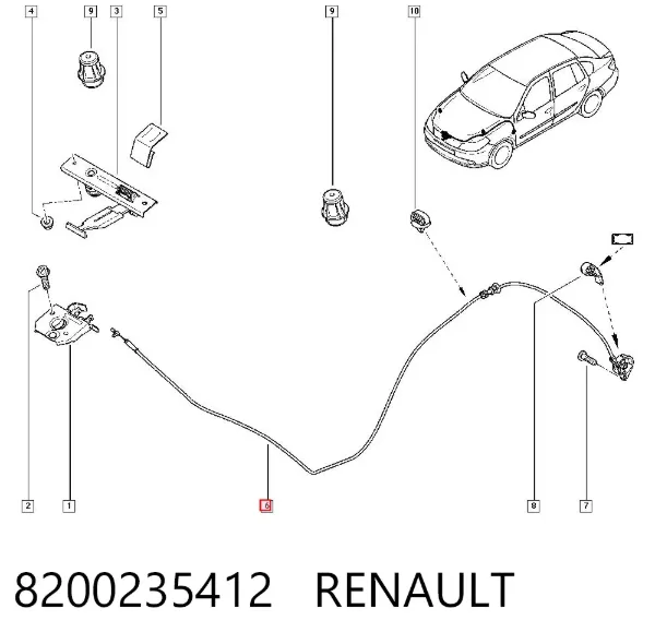 Cable de capó del motor 8200235412 Renault (RVI)