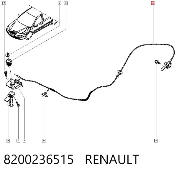 Cable de capó del motor 8200236515 Renault (RVI)