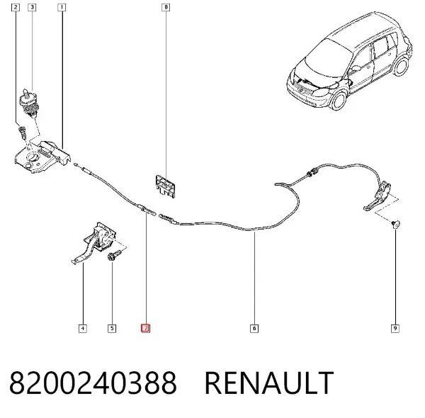 Cable de apertura del capó delantero 8200240388 Renault (RVI)