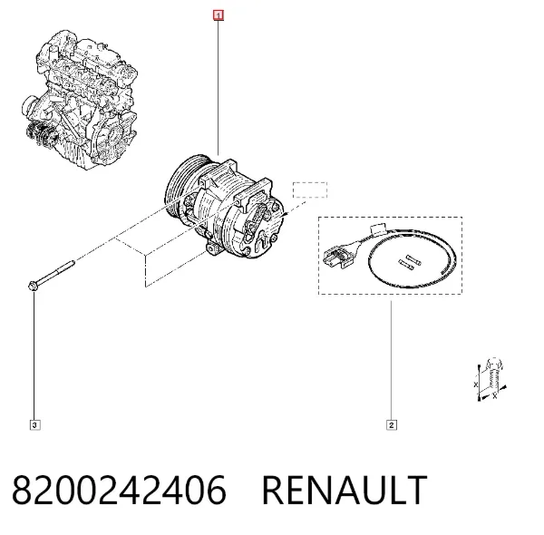 Compresor de aire acondicionado 8200242406 Renault (RVI)