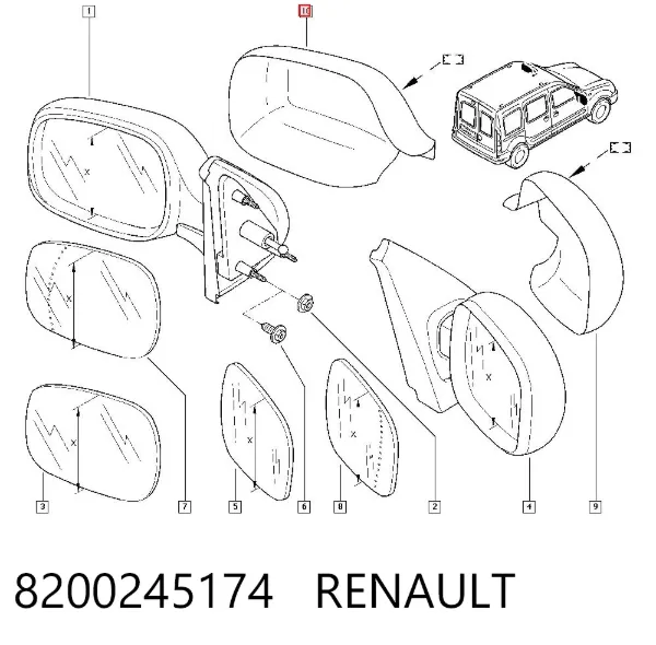 Cubierta De Espejo Retrovisor Izquierdo 8200245174 Renault (RVI)