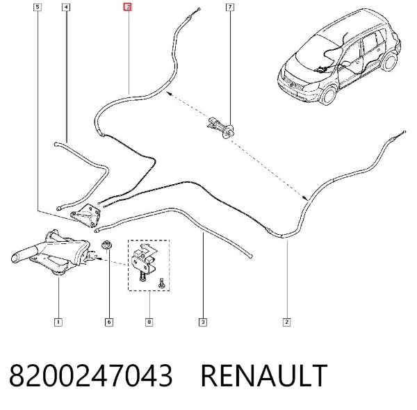 Cable de freno de mano trasero derecho/izquierdo 8200247043 Renault (RVI)