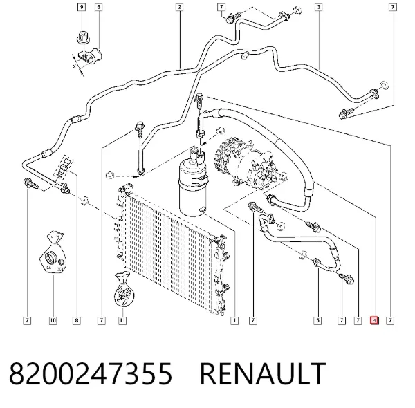 Manguera de aire acondicionado de evaporador al compresor 8200247355 Renault (RVI)