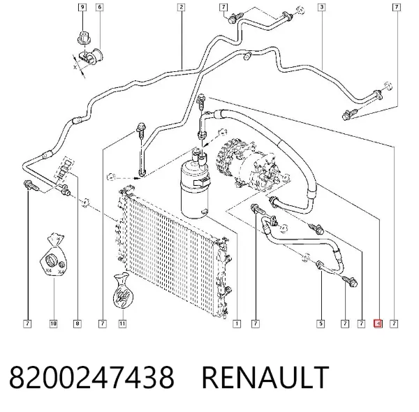 Manguera de aire acondicionado, de deshidratador a compresor 8200247438 Renault (RVI)