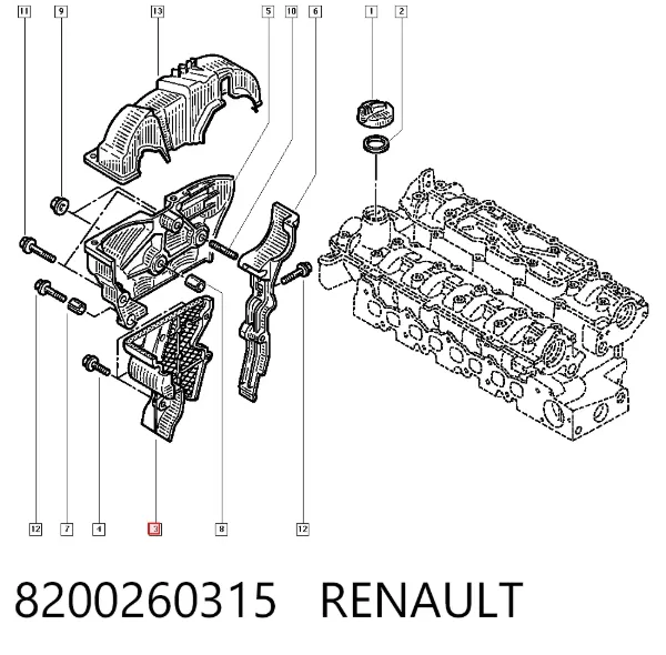 Cubierta inferior de la correa de distribución 8200260315 Renault (RVI)