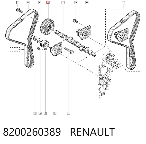 Piñón del árbol de levas 8200260389 Renault (RVI)