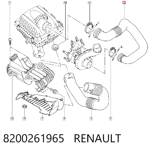 Conducto de aire, salida del filtro de aire 8200261965 Renault (RVI)