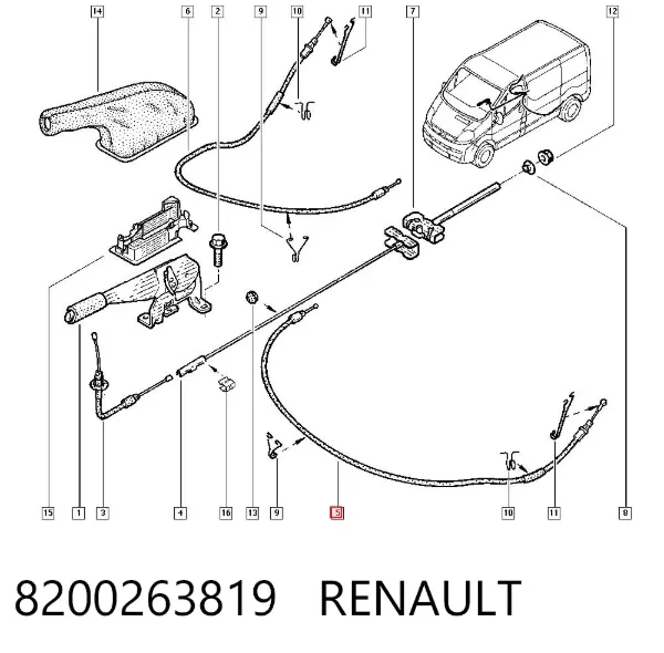 Cable de freno de mano trasero izquierdo 8200263819 Renault (RVI)