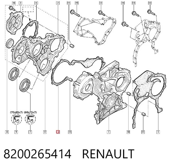 Junta de tapa frontal del motor 8200265414 Renault (RVI)