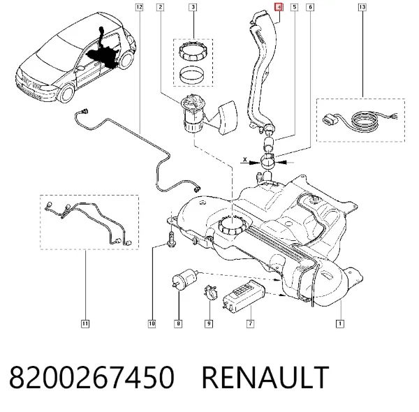 Boca de llenado del depósito de combustible 8200267450 Renault (RVI)