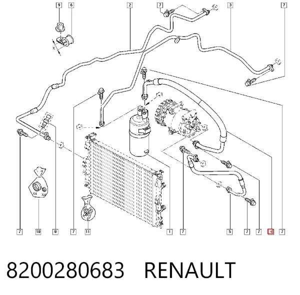Manguera de aire acondicionado de evaporador al compresor 8200280683 Renault (RVI)
