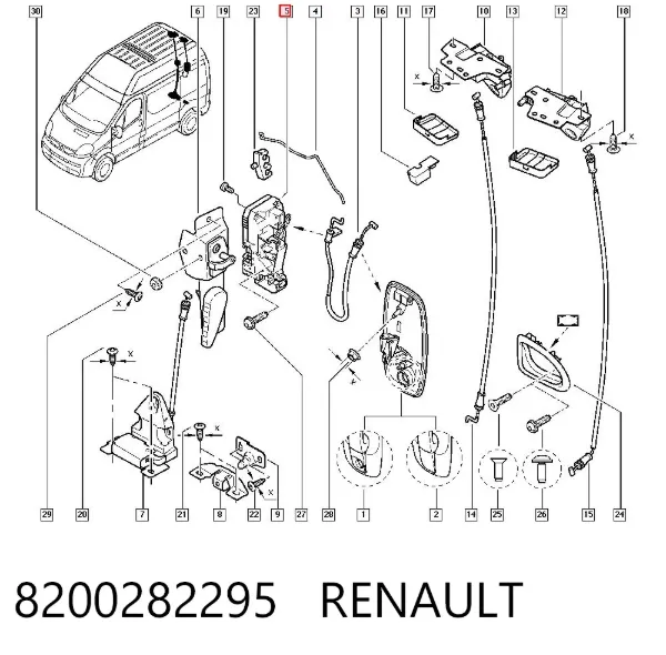 Cerradura de puerta trasera izquierda de doble hoja 8200282295 Renault (RVI)