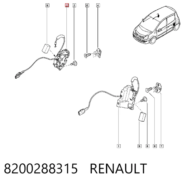 Cerradura de la puerta trasera derecha 8200288315 Renault (RVI)