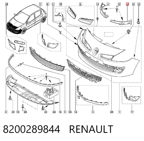 Soporte de parachoques delantero izquierdo 8200289844 Renault (RVI)