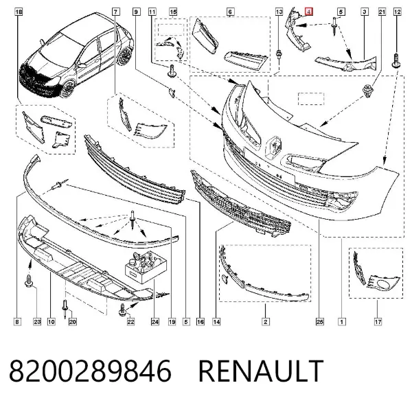 Soporte de parachoques delantero derecho 8200289846 Renault (RVI)