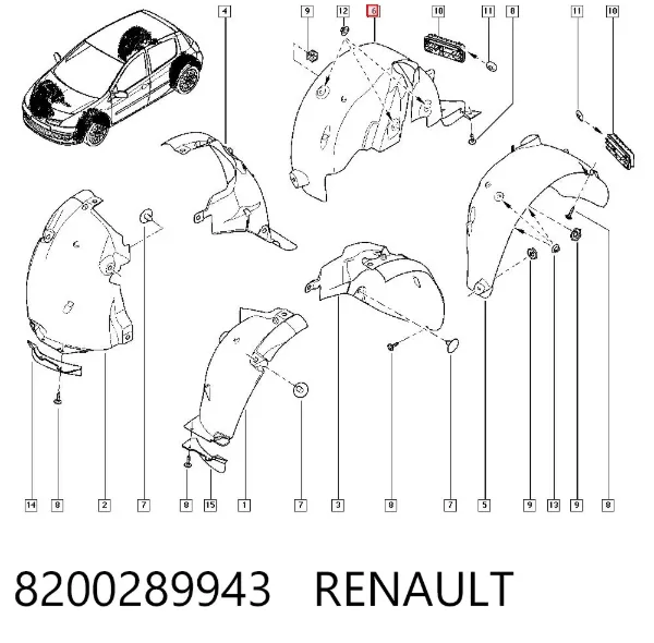 Guardalodo interior derecho, aleta trasera 8200289943 Renault (RVI)