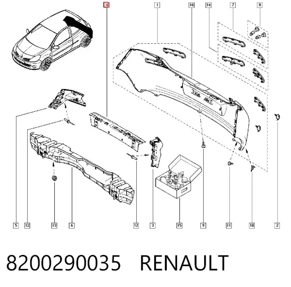 Soporte central del parachoques trasero 8200290035 Renault (RVI)
