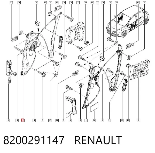 Mecanismo de elevalunas delantero derecha 8200291147 Renault (RVI)