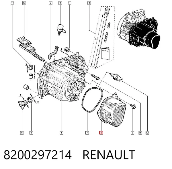 Tapa trasera de la caja de cambios 8200297214 Renault (RVI)