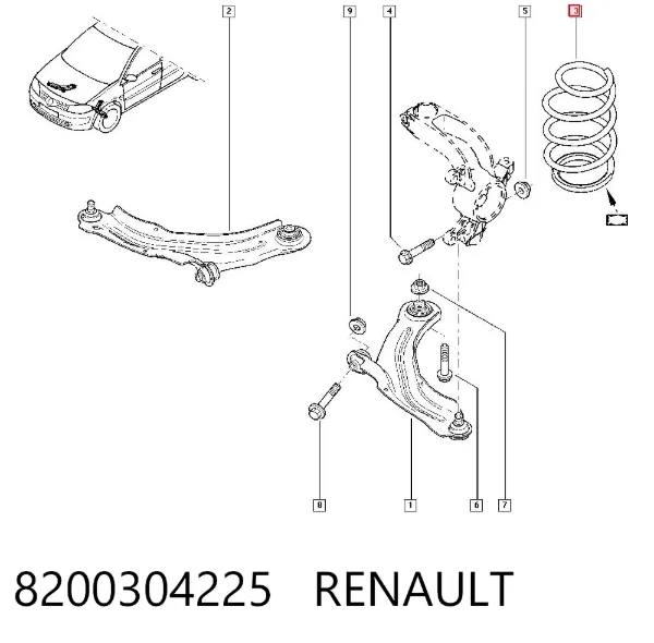 Muelle delantero 8200304225 Renault (RVI)