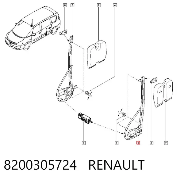 Mecanismo de elevalunas de la puerta trasera izquierda 8200305724 Renault (RVI)