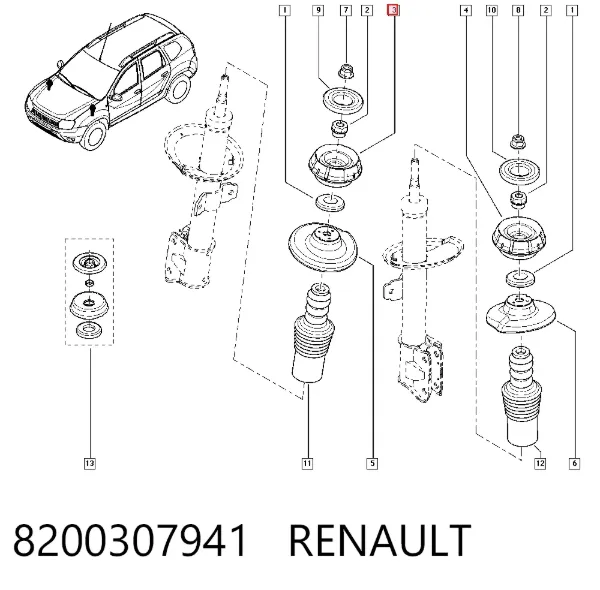 Soporte del amortiguador delantero 8200307941 Renault (RVI)