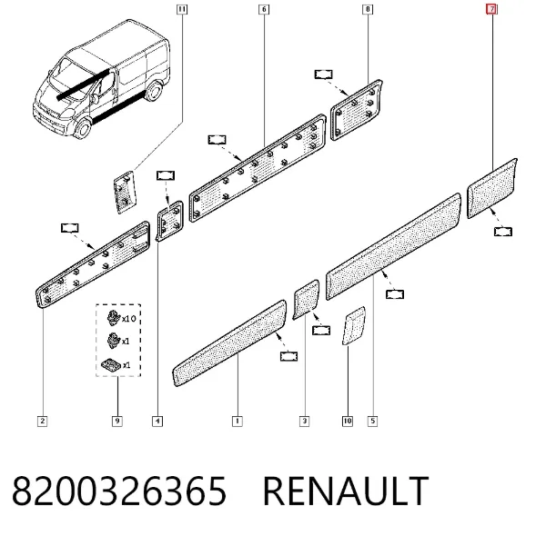 Moldura de guardabarros trasero izquierdo 8200326365 Renault (RVI)