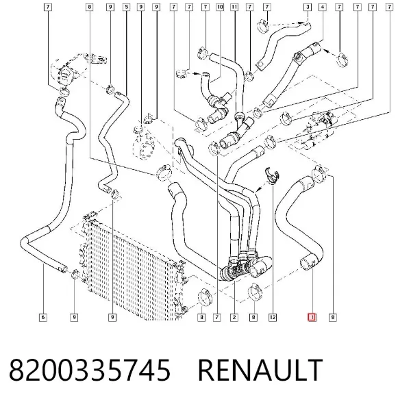 Manguera superior del radiador 8200335745 Renault (RVI)